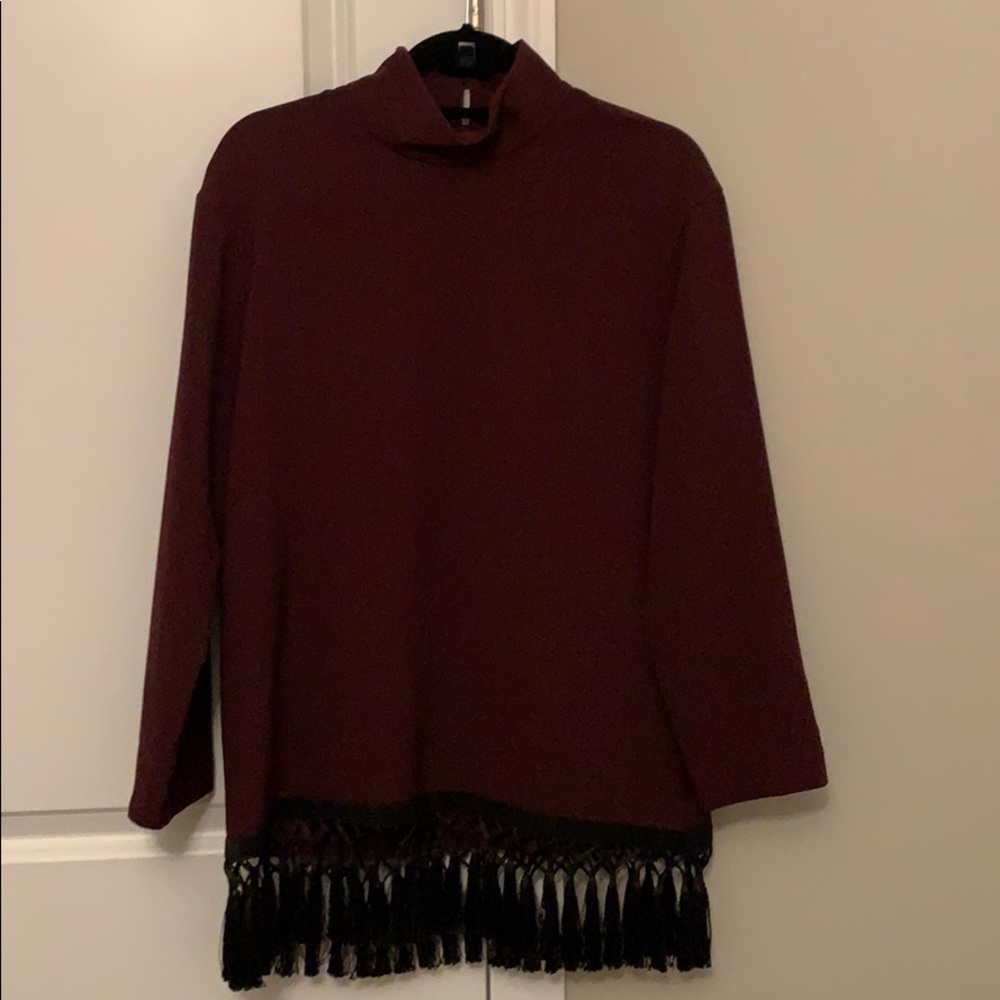 Zara burgundy long sleeve top with tassels size M